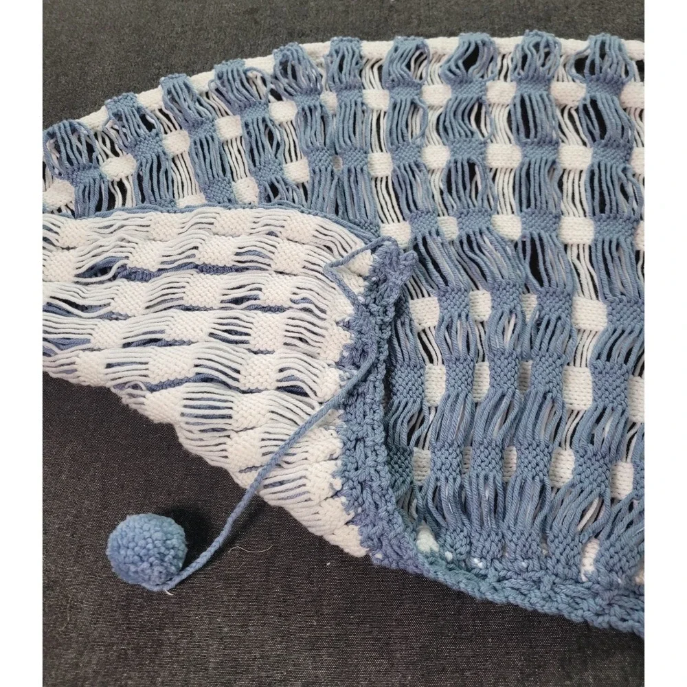 Vintage 70s Handmade Crochet Blue White Cape Capelet Knit Poncho Shawl - Picture 11 of 11